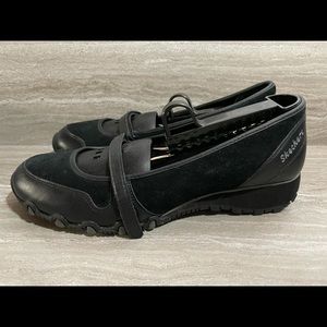 The SKECHERS® Get Up Mary Jane Flat Bikers Black Velcro Shoes 7.5